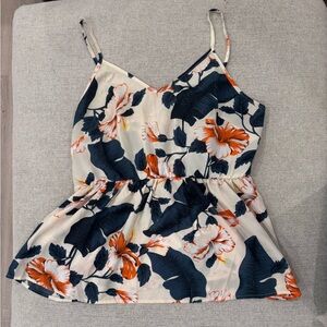 SHEIN Cream Floral Cami Top with Navy & Orange Print